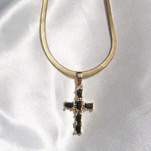 Cross Necklace 24k Gold fill Black cross WATER RESISTANT